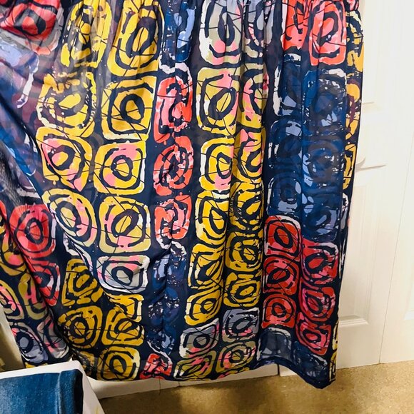 Bijelly Couture Long Maxi Dress-Large-Sheer-Ruffles-High Neck-Geometric-Colorful - Picture 14 of 15